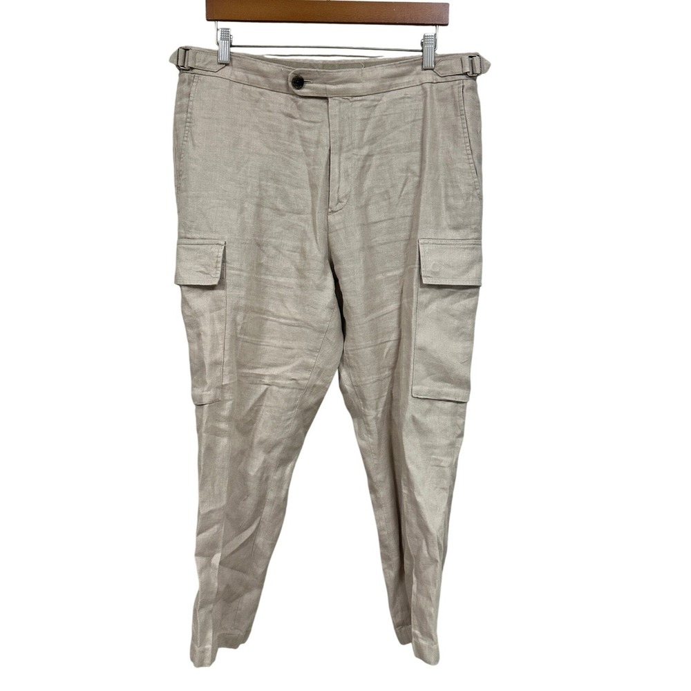 Banana Republic Mens 33 Tailored Slim Fit Linen Cargo Pants Khaki 623977-02